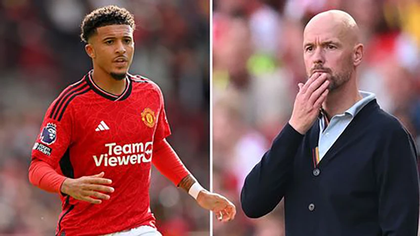 Jadon Sancho đã cố gắng hành động để làm dịu đi mâu thuẫn với HLV Erik Ten Hag. ẢNH: MIRROR