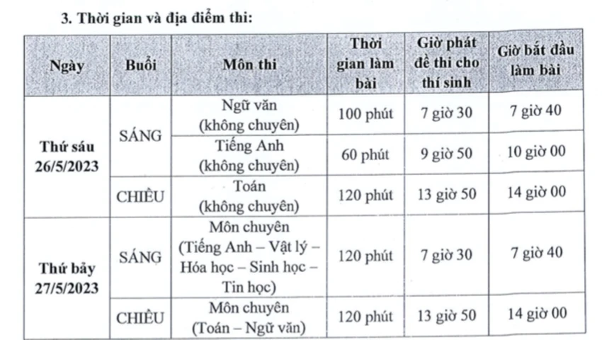 Thời gian thi vào lớp 10 Trường Phổ thông Năng khiếu, Đại học Quốc gia TP.HCM. Ảnh: CHỤP MÀN HÌNH Thời gian thi vào lớp 10 Trường Phổ thông Năng khiếu, Đại học Quốc gia TP.HCM. Ảnh: CHỤP MÀN HÌNH