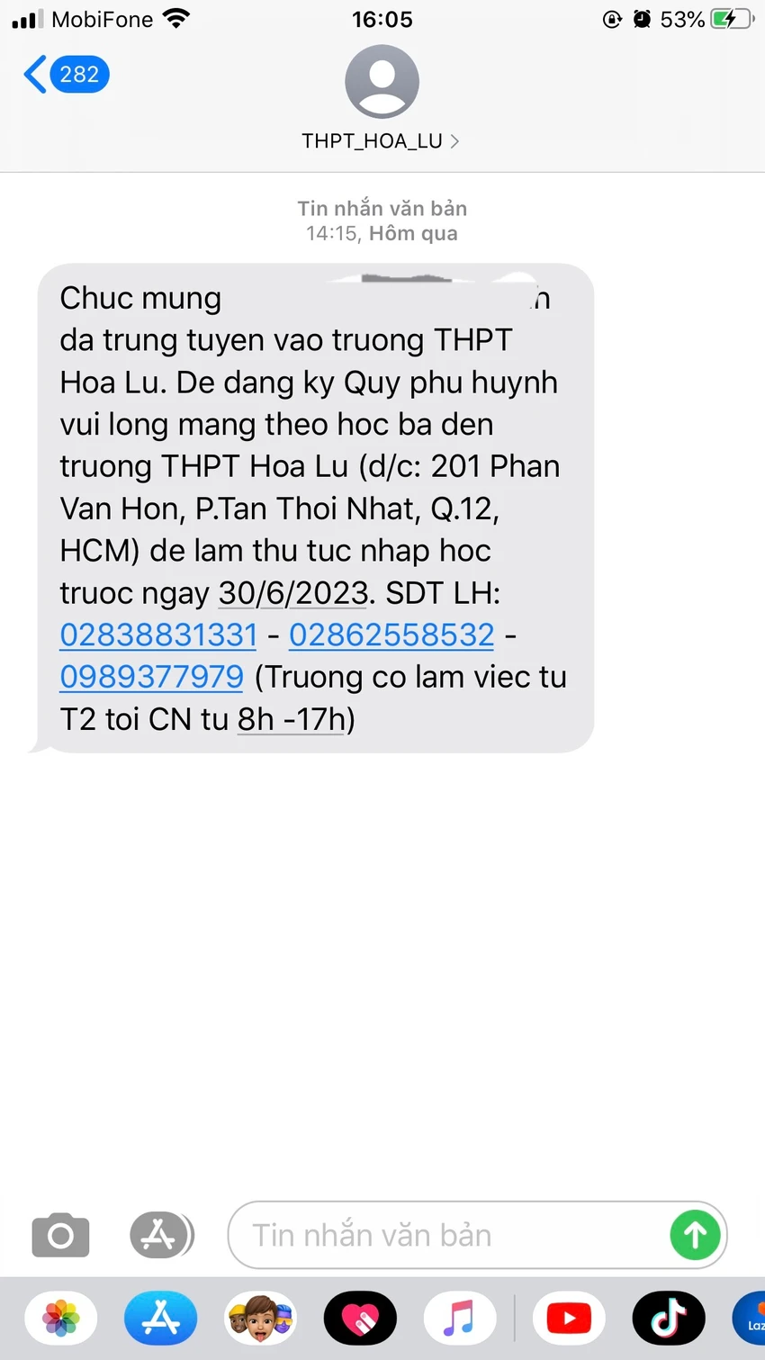 Phụ huynh nhận được thông báo trúng tuyển vào trường không hề đăng ký, trong khi Sở GD&ĐT chưa công bố điểm chuẩn. Ảnh: CHỤP MÀN HÌNH Phụ huynh nhận được thông báo trúng tuyển vào trường không hề đăng ký, trong khi Sở GD&ĐT chưa công bố điểm chuẩn. Ảnh: CHỤP MÀN HÌNH