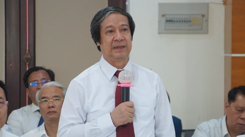 Bộ trưởng Bộ GD&amp;ĐT Nguyễn Kim Sơn phát biểu tại buổi làm việc. Ảnh: NGUYỄN QUYÊN
