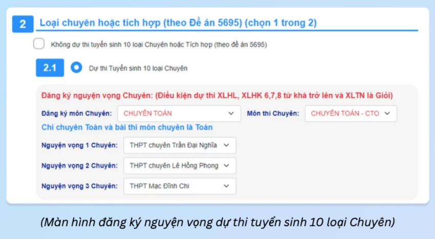 đăng ký tuyển sinh vào lớp 10