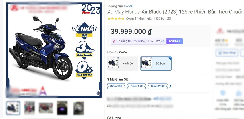 Honda Air Blade chỉ bán với giá 39,99 triệu đồng. (Ảnh cắt từ sàn thương mại điện tử bán xe) Honda Air Blade chỉ bán với giá 39,99 triệu đồng. (Ảnh cắt từ sàn thương mại điện tử bán xe)