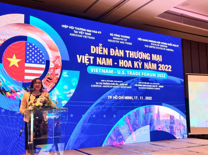 Phó Chủ tịch UBND TP.HCM Phan Thị Thắng phát biểu tại Diễn đàn thương mại Việt Nam - Hoa Kỳ 2022.