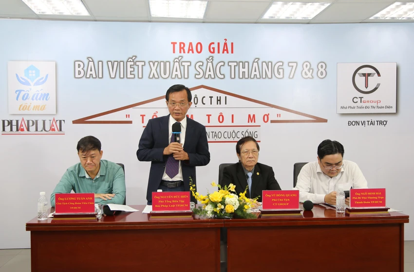 Cuộc thi viết “Tổ ấm tôi mơ” do báo Pháp Luật TP.HCM phối hợp cùng Tập đoàn CT Group tổ chức. Ảnh: HOÀNG GIANG. Cuộc thi viết “Tổ ấm tôi mơ” do báo Pháp Luật TP.HCM phối hợp cùng Tập đoàn CT Group tổ chức. Ảnh: HOÀNG GIANG.