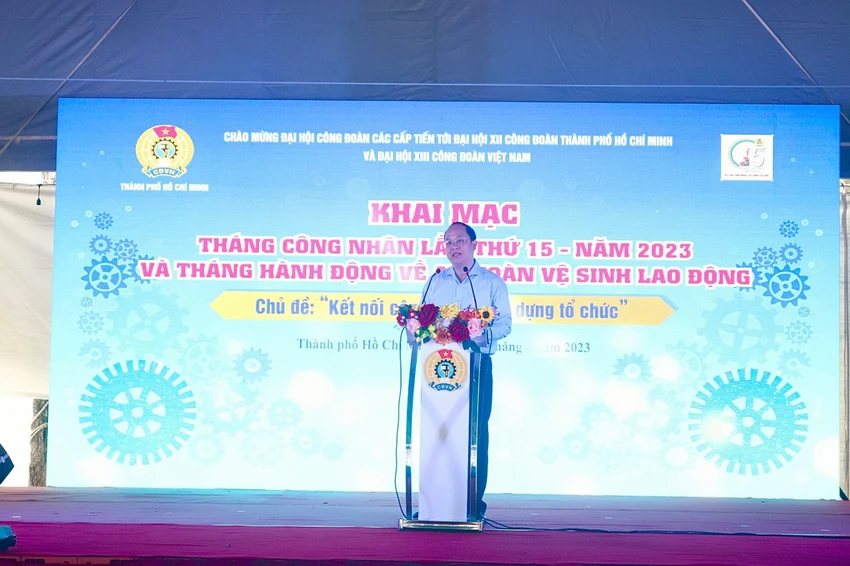 Ông Nguyễn Hồ Hải, Phó Bí thư Thành ủy TP.HCM phát biểu tại buổi lễ. Ảnh: TN Ông Nguyễn Hồ Hải, Phó Bí thư Thành ủy TP.HCM phát biểu tại buổi lễ. Ảnh: TN