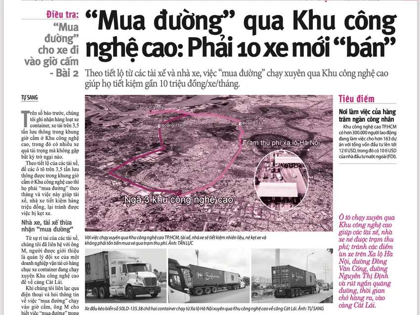 Ngày 7-6, báo Pháp Luật TP.HCM đăng bài 2 trong loạt bài "mua đường" trong Khu công nghệ cao. Ảnh: TS.