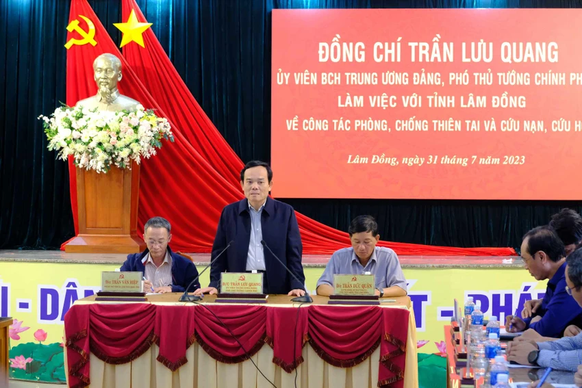 Phó thủ tướng Trần Lưu Quang phát biểu tại buổi làm việc với tỉnh Lâm Đồng. Ảnh: VT Phó thủ tướng Trần Lưu Quang phát biểu tại buổi làm việc với tỉnh Lâm Đồng. Ảnh: VT