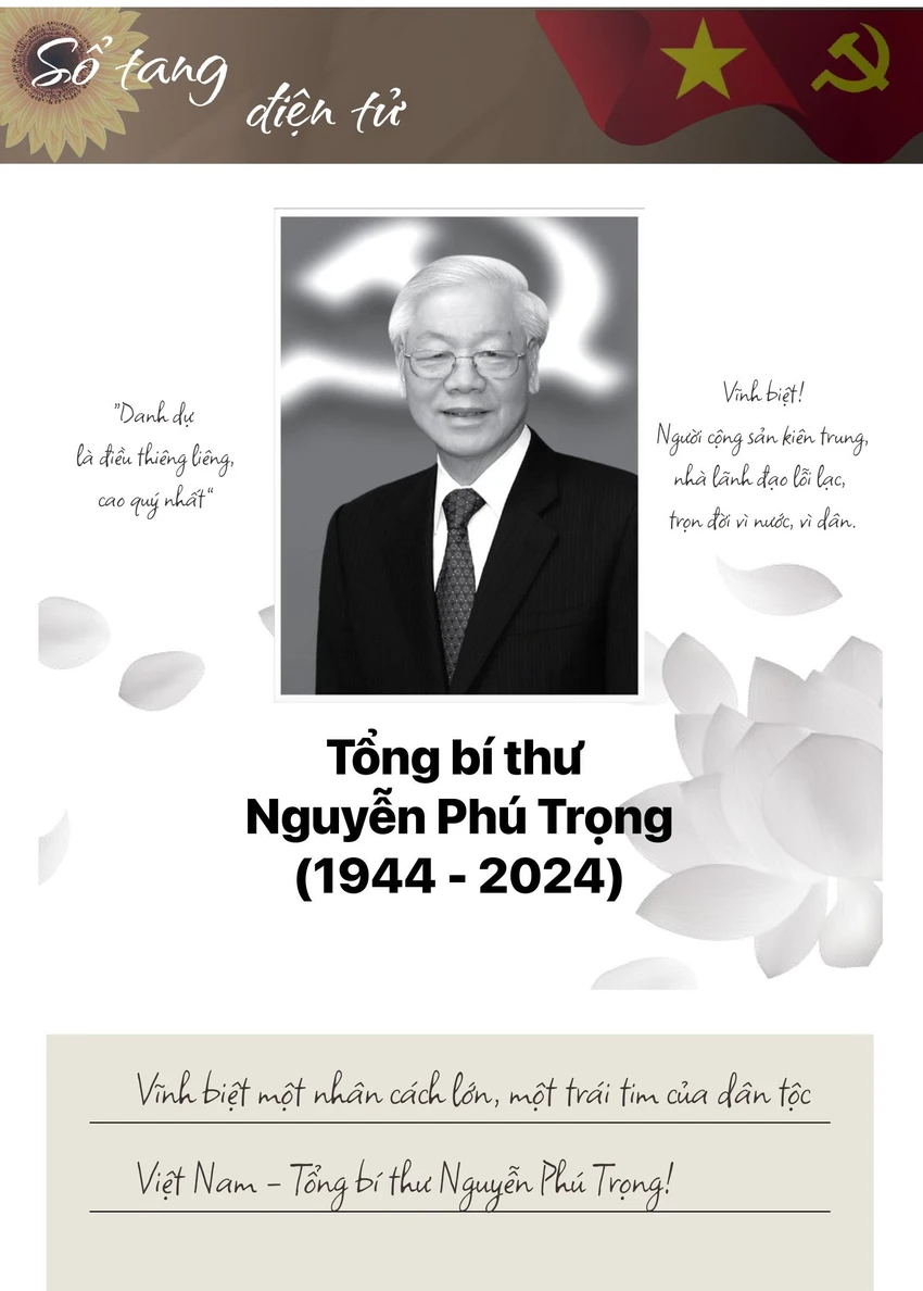 Lập sổ tang điện tử trên ứng dụng VNeID để người dân tưởng nhớ Tổng Bí thư Nguyễn Phú Trọng