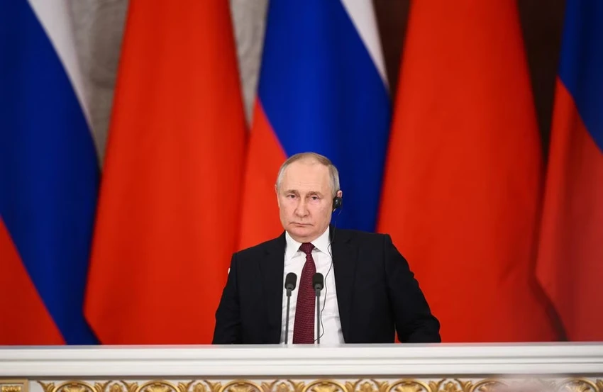Tổng thống Nga Vladimir Putin dự họp báo sau cuộc gặp với Chủ tịch Trung Quốc Tập Cận Bình ở thủ đô Moscow (Nga) ngày 21-3. Ảnh: SPUTNIK