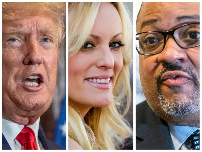 (Từ trái sang) Cựu Tổng thống Mỹ Donald Trump, nữ diễn viên Stormy Daniels và Trưởng Văn phòng công tố quận Manhattan - ông Alvin Bragg. Ảnh: AP (Từ trái sang) Cựu Tổng thống Mỹ Donald Trump, nữ diễn viên Stormy Daniels và Trưởng Văn phòng công tố quận Manhattan - ông Alvin Bragg. Ảnh: AP