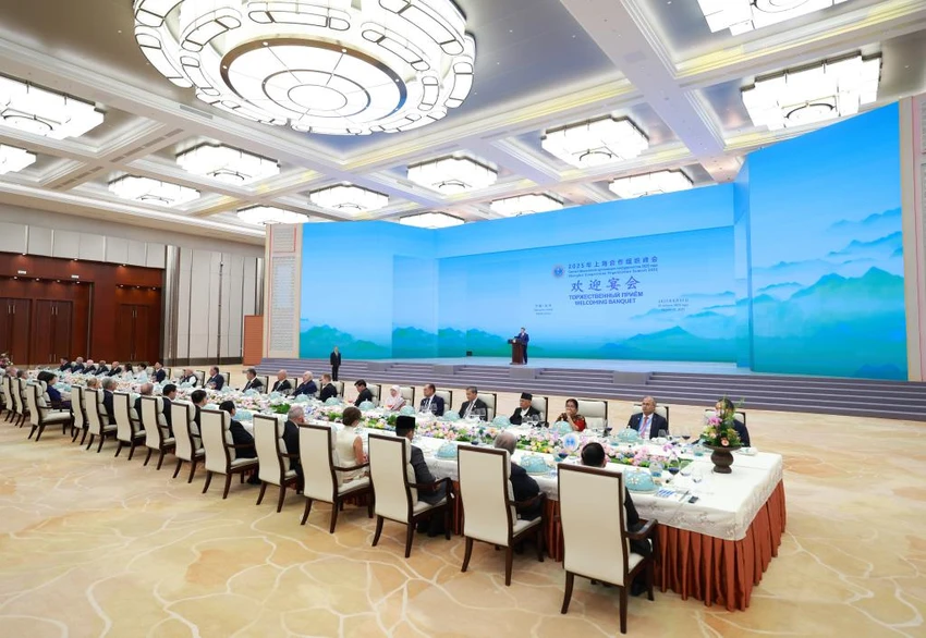 Tiệc chiêu đãi lãnh đạo các nước, tổ chức quốc tế dự Hội nghị Thượng đỉnh SCO 2025 tại TP Thiên Tân (Trung Quốc) ngày 31-8. Ảnh: TÂN HOA XÃ