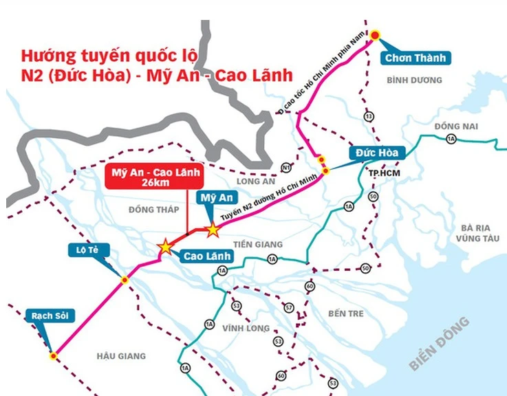 Hướng đi của tuyến cao tốc Mỹ An - Cao Lãnh.