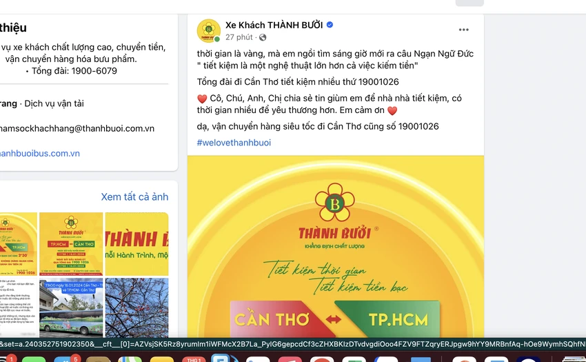 Thông báo vừa được đăng tải trên facebook của hãng xe Thành Bưởi