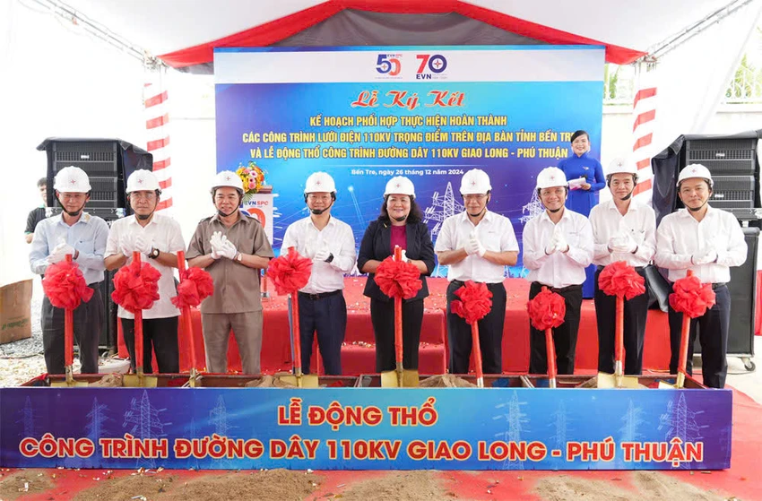 Bến Tre: Khởi công công trình Đường dây 110 kV Giao Long - Phú Thuận