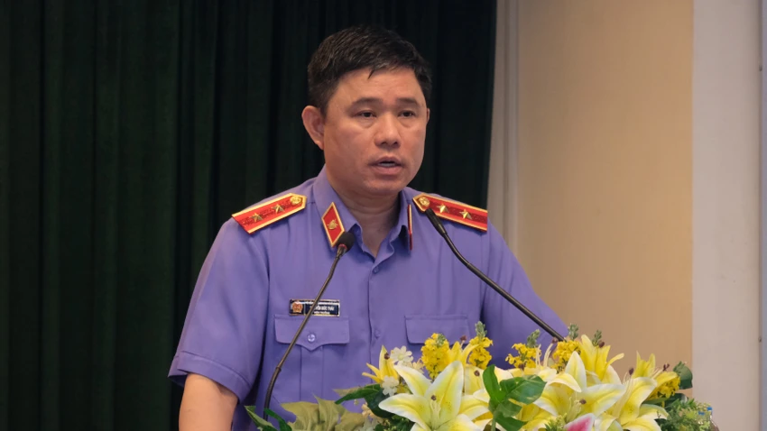 Ông Nguyễn Đức Thái, Viện trưởng VKSND TP.HCM phát biểu tại hội nghị. ẢNH: SONG MAI Ông Nguyễn Đức Thái, Viện trưởng VKSND TP.HCM phát biểu tại hội nghị. ẢNH: SONG MAI