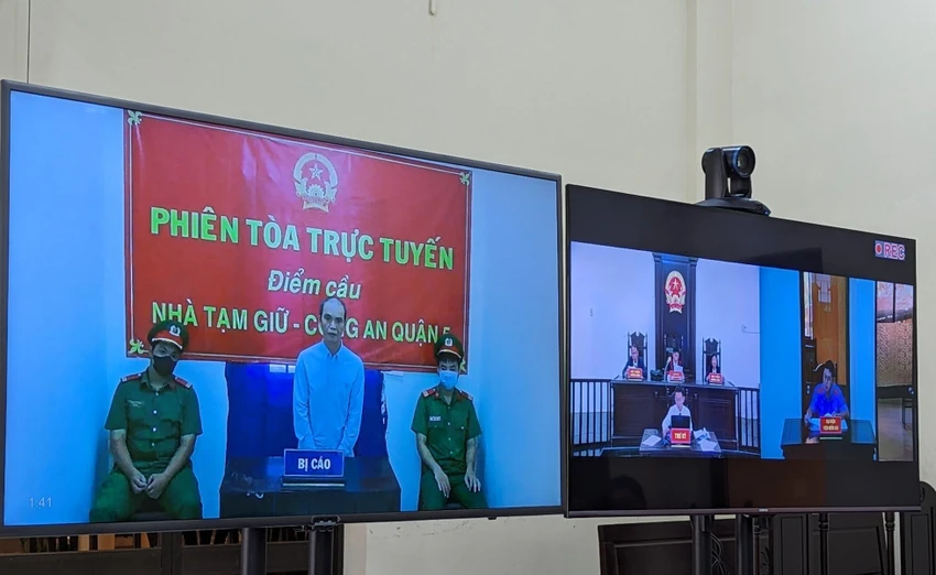 Phiên tòa trực tuyến tại TAND quận 5. Ảnh: HD Phiên tòa trực tuyến tại TAND quận 5. Ảnh: HD