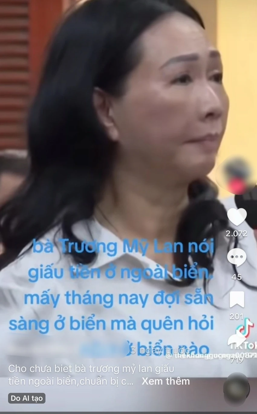 Một trong những đoạn clip về nội dung 'ra khơi tìm kho báu 673.000 tỉ của Trương Mỹ Lan' trên mạng xã hội Tiktok