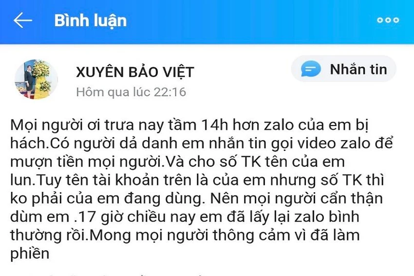 Chị Xuyên cảnh báo mọi người ngay khi phát hiện zalo bị hắc mượn tiền tứ tung. Ảnh: TRẦN VŨ Chị Xuyên cảnh báo mọi người ngay khi phát hiện zalo bị hắc mượn tiền tứ tung. Ảnh: TRẦN VŨ
